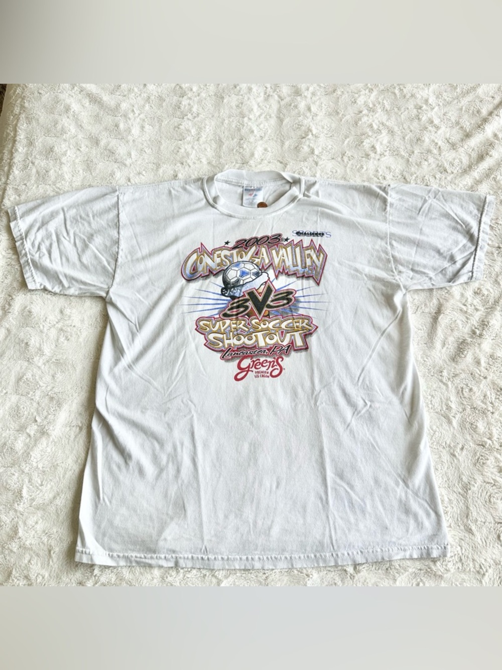 Vintage Soccer Shirt Tee Mens Large White Conestoga Valley Lancaster PA Ball Vtg